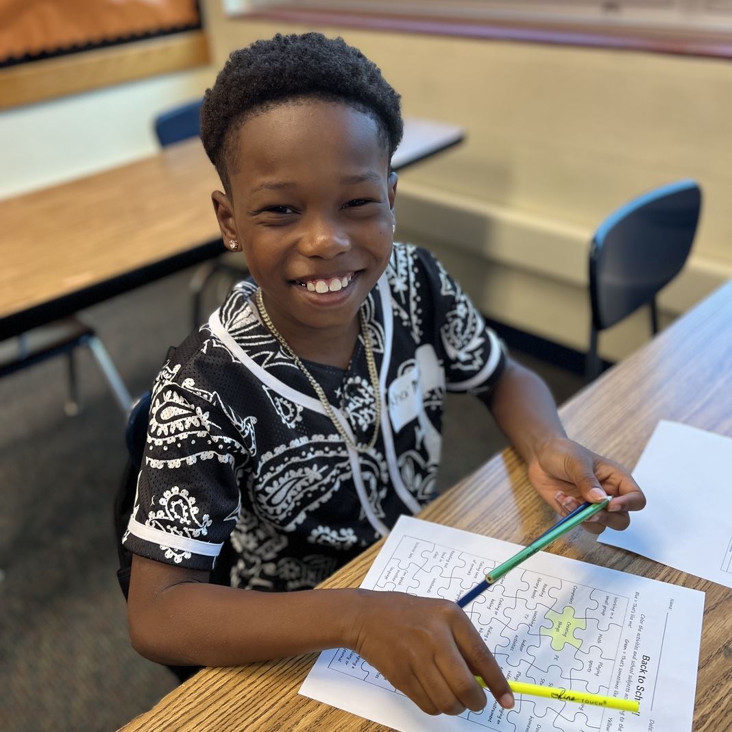  A student works at his desk